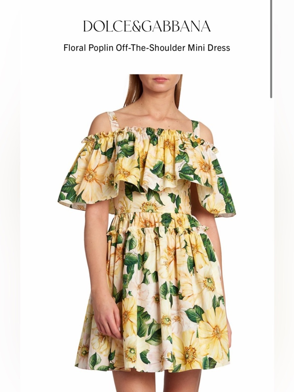 Dolce & Gabbana Yellow Floral Off-the-Shoulder Mini Dress